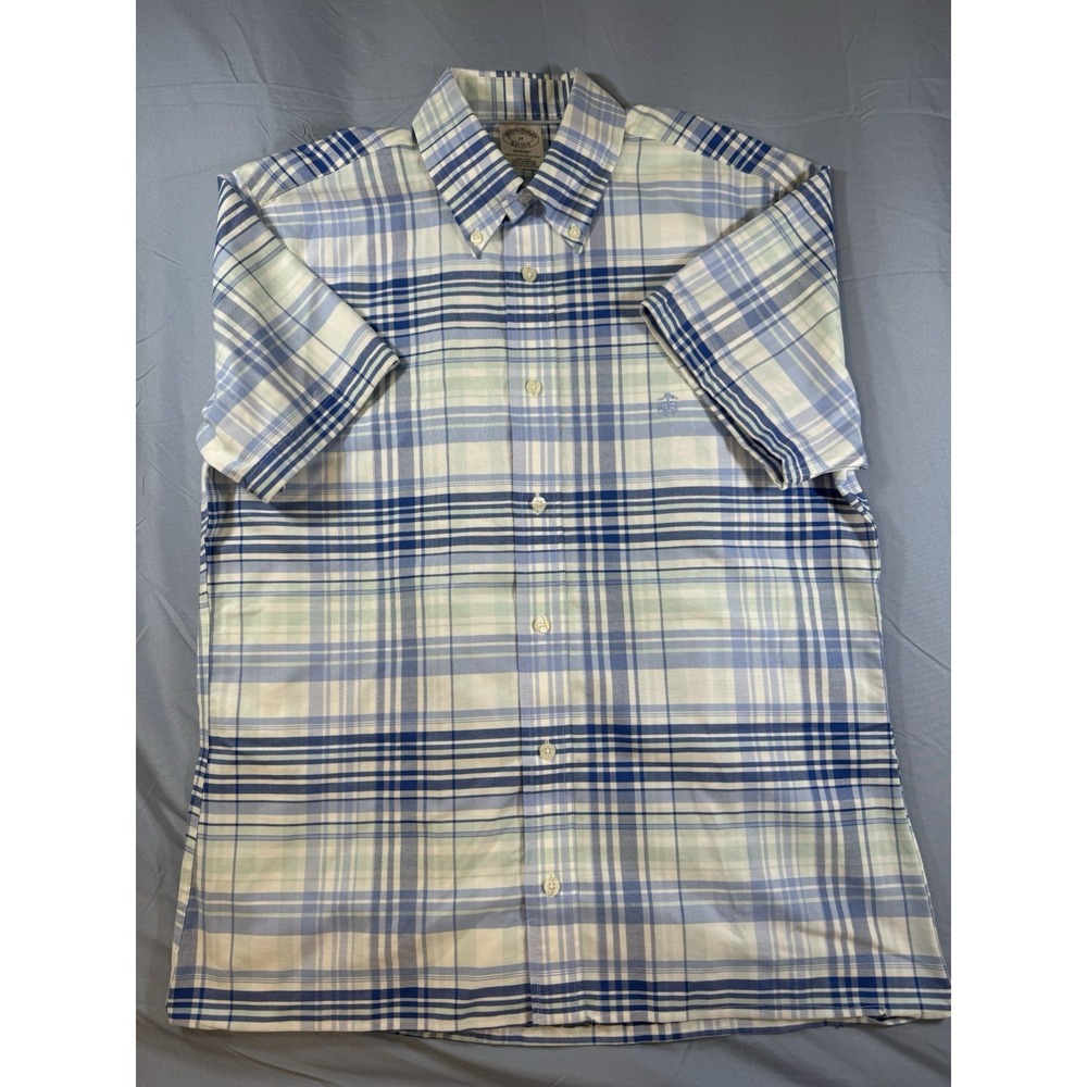 Brooks Brothers Men's Blue & White Plaid Short Sleeve Button Up Shirt Size M